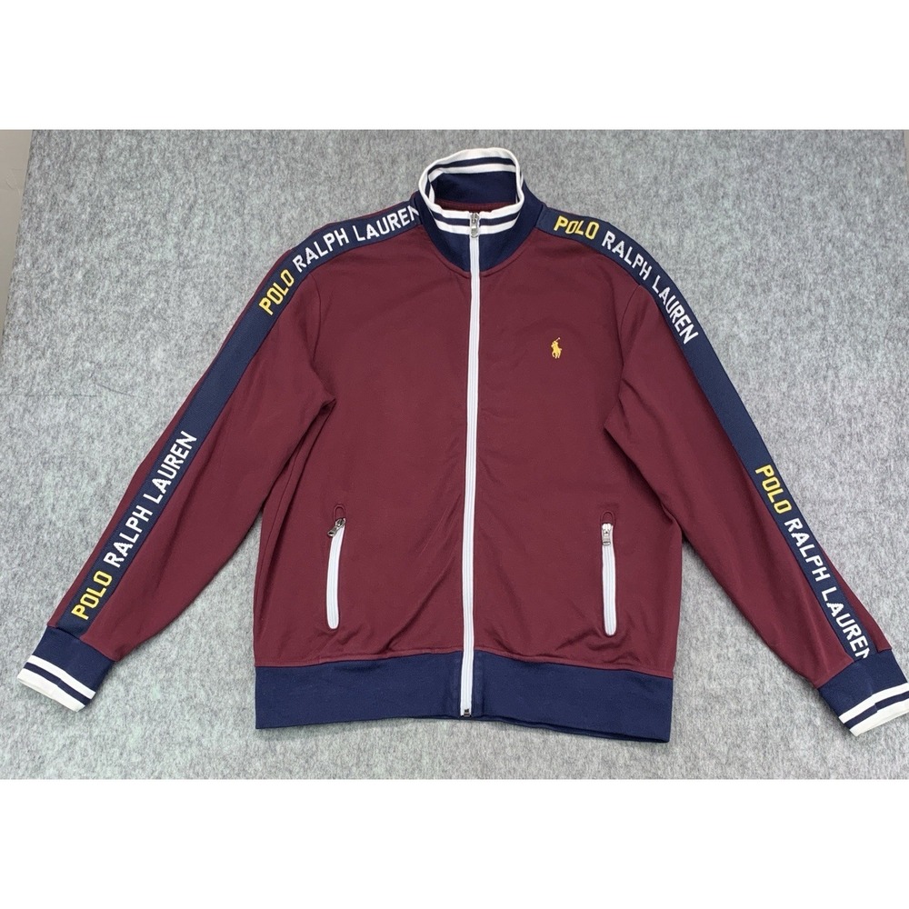 Polo Ralph Lauren Men's Logo Graphic Track Jacket Burgundy Full Zip - Size L